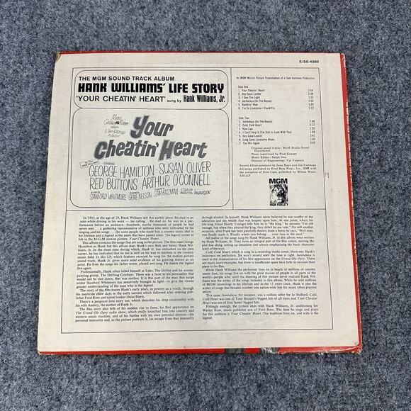 Vintage "Your Cheatin' Heart" LP OST Hank Williams Jr. 1964 MGM Mono Vinyl Clean - Picture 3 of 9